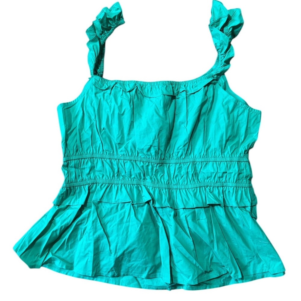 Skies Are Blue Green Cotton Smocked Peplum Ruffle Tank Top Women's Large NWT - Picture 6 of 10